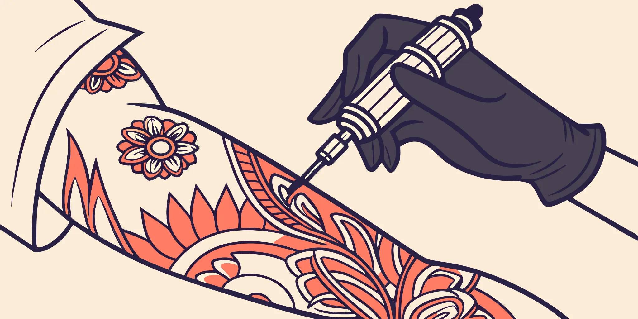 Floral and geometric tattoo on arm. Various tattoo styles explained.